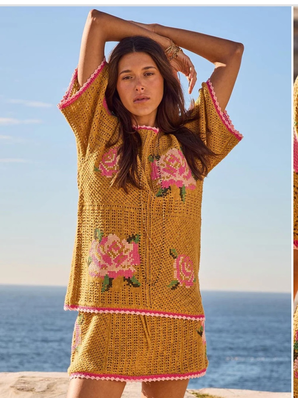 SPELL Coastal Granny Top linen cotton knit embroidered floral boho women’s S NWT